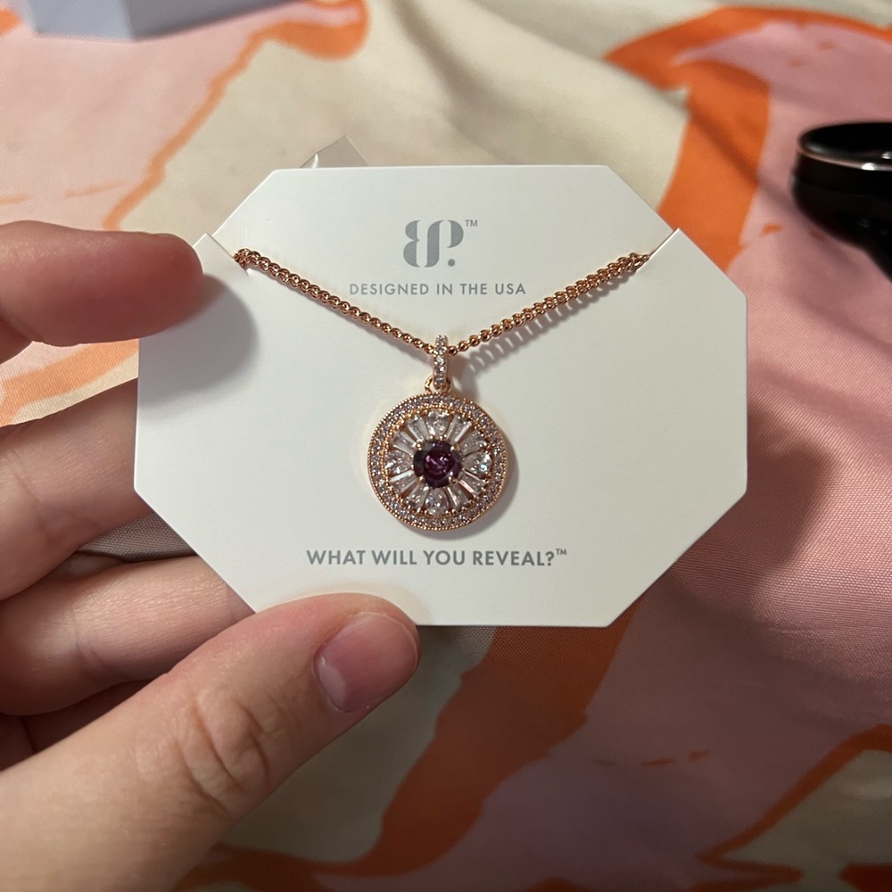Rose Gold Pendant Necklace with Amethyst Stone